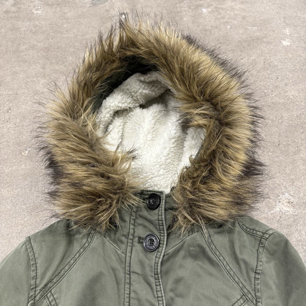 Y2K ABERCROMBIE & FITCH PARKA UTILITY GRUNGE FUR LINED COAT WOMENS XS GREEN - Picture 4 of 8